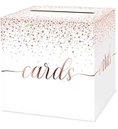 LIKAJON 1 Pack White and Rose Gold Card Box for Party, 8.7" White Gift Card Box Money Box for Bir...