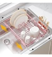 JASIWAY Pink Dish Drying Rack Over The Sink for Small Kitchen, Counter Space Saving Expandable St...