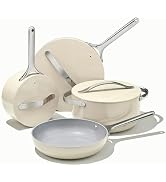 Caraway 12 Piece Cream Ceramic Cookware Set with Aluminum Pots, Pans, 3 Lids and Kitchen Storage ...