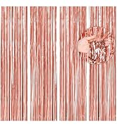 BTSD-home 4 Pack Rose Gold Foil Fringe Curtain, Metallic Photo Booth Backdrop Tinsel Door Curtain...