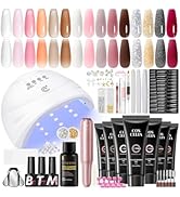 COSCELIA 50PC Poly Nail Gel Kit Starter Kit with Drill and Lamp 15 Colors 16ML Nail Extension Gel...