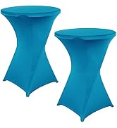 Jeloris 2 Pack 32x43 Inch Lake Blue Cocktail Spandex Round Tablecloth Stretch Spandex Cocktail Ta...