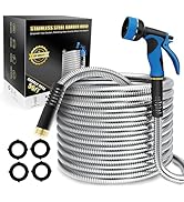 Lefree 50ft Metal Garden Hose - Heavy Duty 304 Stainless Steel Flexible Water Hose, No Kinks & Le...