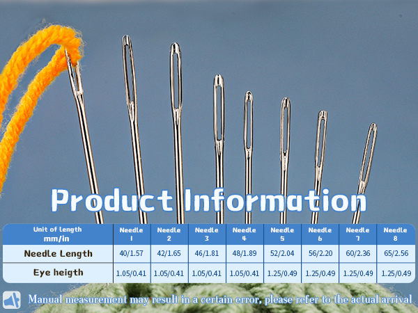 The 8 sizes of needles