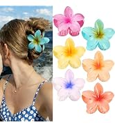 BAISEN 6 pcs Color Flower Hair Clips,3.14 inches Large Hawaiian Flower Claw Clip for Women Thin T...