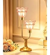 TECHYAP Mid Century Modern Flower Table Lamp Dimmable Vintage Pink Lamp | Nightstand Lamp Glass G...