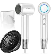 Upgrade Hair Dryer with Diffuser &Nozzle,High-Speed Ionic Blow Dryer, White | 110,000RPM Brushles...