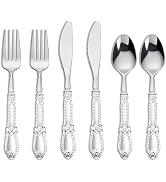 Nervure 150PCS Silver Plastic Silverware - Heavy Duty Disposable Cutlery Set, Luxury Silver Plast...