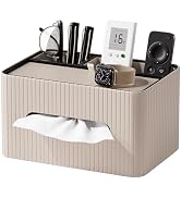 KINGFOM Leather Tissue Box Cover with Storage Tray, Decorative Tissue Box Holder Organizer for Of...