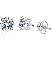 925 Sterling Silver Moissanite Stud Earrings 0.5 Carat, Classic 4-Prong Round Cut, White Gold Ton...