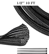 RED WOLF Braided Wire Cable Sleeve Split Wiring Sleeving 10 Feet - 1/2" Flexible Self-Wrap for Au...