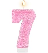 AKURIEEY Pink Birthday Candle Glitter Number 7 Candle for Cake Topper | Pink birthday decorations...