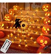 Halloween Decorations Spider Web Lights - 4FT Diameter 70 LEDs with Black Spider, Waterproof Net ...