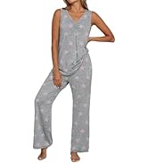 PrinStory Womens Pajama Sets Soft Knit Pjs 2 Piece Sleeveless Pajama Set Summer Lightweight Pj wi...