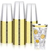 BESTVIP 12oz Gold Plastic Cups, 100 Pack Gold Rimmed Disposable Cups, Heavy-duty Party Cocktail G...