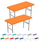 BDDC 2 Pack Rectangle Fitted 4ft Table Cover – 24" x 48" Stretchy Spandex Orange Table Cloth, Was...