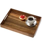 Acacia Wood Serving Tray with Handles, 17 Inch Wooden Tray for Ottoman, Breakfast, Lunch, Dinner,...