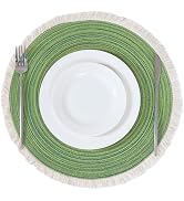 Leetaltree 15 Inch Boho Braided Placemats Set of 4 - Round Cotton Table Mats with Tassel Fringe W...