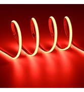 TOPAI 12V Thin 4mm COB LED Strip Light Red 16.4ft(5M) Flexible 3M Adhesive Tape, CRI>90 400LEDs/M...