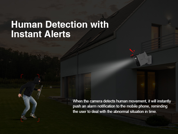 2K Outdoor WiFi BulletCam 5000mA Built-in Batt PowerOutage Human Detection Alexa SD Cloud ONVIF RTSP
