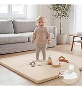 Huloo Sleep Baby Play Mat 50x50 Inches, 1.3" Thick Padded Waterproof Floor Cushion & Playpen Mat ...