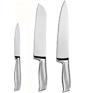 Seeshine 3-Piece Kitchen Knife Set | 8" Chef, 7" Santoku, 5" Utility - Full Tang High Carbon Stai...