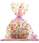 SUREHOME Cellophane Bags for Gift Baskets Set Of 10 30 x 40 Inch Clear Gift Bags with Pull Bow Bu...