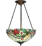 Bieye L10741 Rose Flower Tiffany Style Stained Glass Ceiling Pendant Light with 18-inch Wide Lamp...