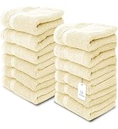 White Classic Luxury Cotton Washcloths - Large Hotel Spa Bathroom Face Towel | 12 Pack | Beige