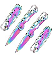 WWZJ 2 Pack Pocket Knife (Multicolored Titanium) with Key Ring Easy To Everyday Carry, Folding Kn...
