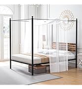 Giantex Metal Canopy Bed Frame Full Size, 4-Poster Platform Bed with Industrial Headboard and Und...