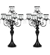 Kehail 2pcs Black 5 Arm Pendant Square Crystal Table Decor 22 Inch Candle Holder,Classic Elegant ...