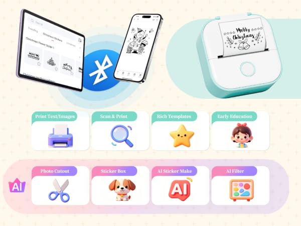 Memoking Mini Sticker Printer T02 Thermal Printer Portable Bluetooth Photo Printer Print Pods