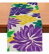 HOMETITUTE Colorful Table Runner Purple Yellow Decor 13x72 Inch Burlap | Colorful Floral Decorati...