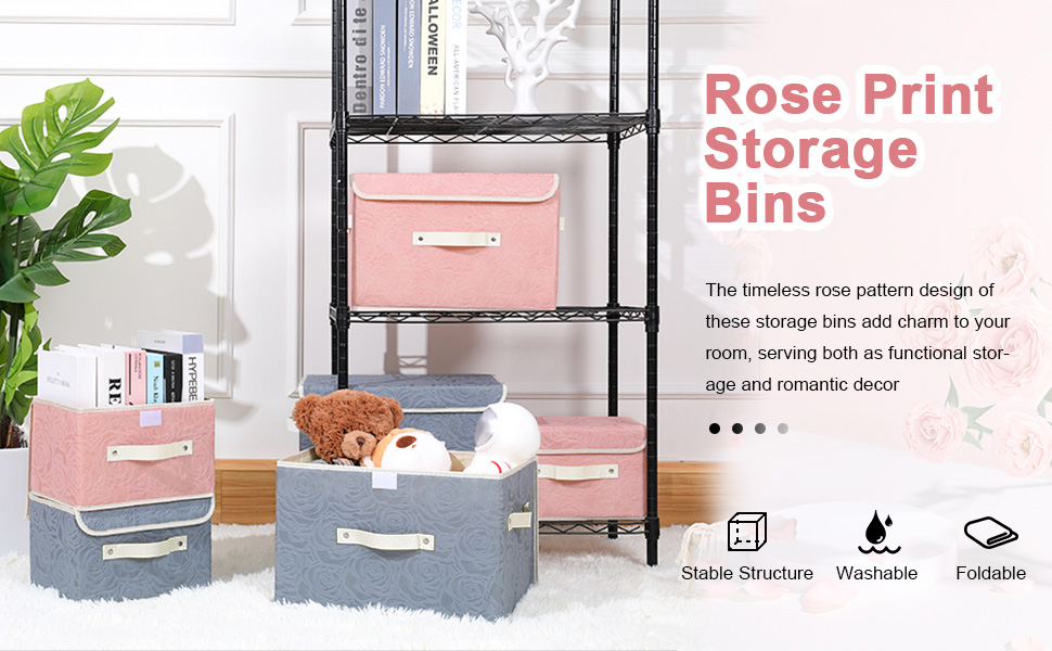 ANMINY Rose Print Storage Bins