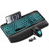SABLUTE Wireless Keyboard and Mouse Combo - Ergonomic Wave Keyboard with Soft Leather Wrist Rest,...