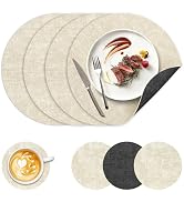 Dual-Sided Round Placemats Set of 4, Washable Faux Leather Heat Resistant Table Mats, Oilproof Wi...