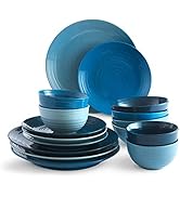 Sango Siterra 16-Piece Stoneware Dinnerware Set with Round Plates and Bowls (Ocean, Casual)