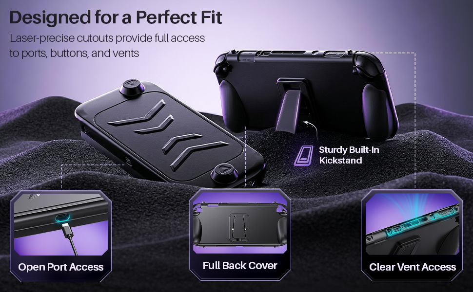 Close-up fit and cutouts shown on device, featuring nintendo switch 2 hard case.