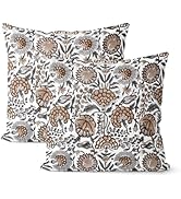 DAFENA Boho Pillow Covers 18x18 Inch 2 Pcs Fall Brown Grey Vintage Floral Decor Throw Pillows Ret...