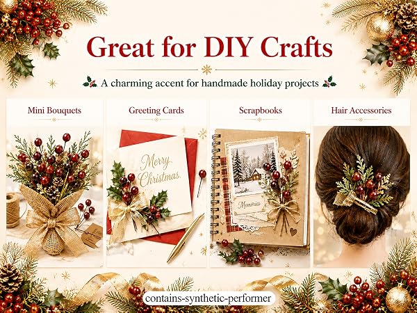 Red Holly Berries for Crafts, Fake Berries for Christmas Wreaths,