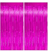 PatiCool Thicken Hot Pink Streamers 2 Pack 3.3 x 6.6 FT, Hot Pink Tinsel Fringe Backdrop Curtains...