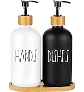 Arktek Glass Soap Dispenser Set with Tray, 2 Pack Bottle Dispenser for Bathroom and Kitchen Soap ...