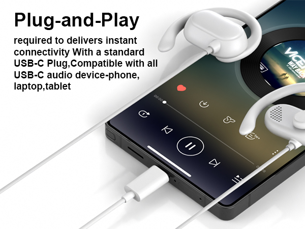 usb c Headphones Wired Over Ear for Samsung Type C Earphone Over Ear Wired Earbuds with Ear Hook