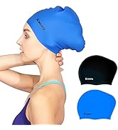 Keary 2 Pack Updated Silicone Swim Cap for Long Hair Women Girl Waterproof Bathing Pool Swimming ...