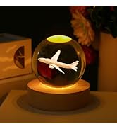 LOULIQIGIFT 2.4in Airplane Crystal Ball Night Light Pilot Gifts for Men | 3D Engraved, Glass Plan...
