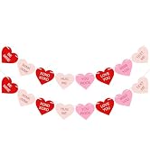 Valentines Conversation Hearts Candy Banner No DIY Valentines Day Heart Garland with 16 Pcs Heart...