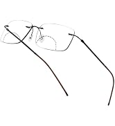Myfeasy Rimless Clear Bifocal Reading Glasses Blue Light Blocking Computer Readers for Men and Wo...