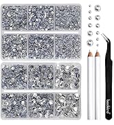 BEADSLAND Hotfix Rhinestones, 6080PCS Clear Rhinestones for Clothes Crafts Mixed 6 Sizes with Wax...