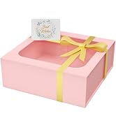 PSHVYM Gift Box with Window, 7.5x7.5x3 In Pink Gift Box for Presents Magnetic Lids Collapsible fo...